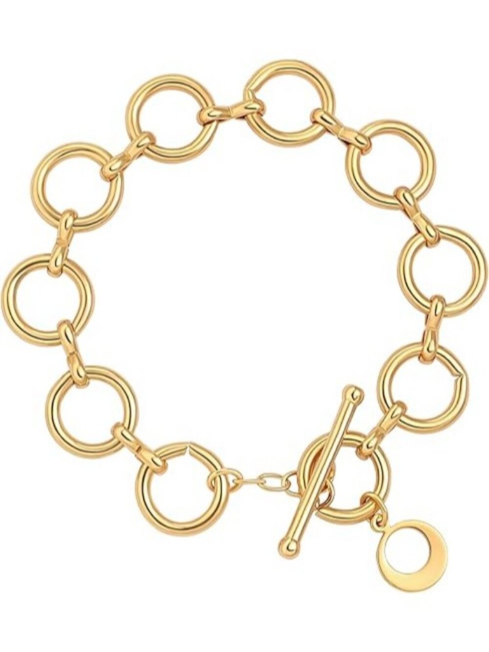 Circle 18k Gold Plated Chain Layered Coin Charm Bracelet CZ